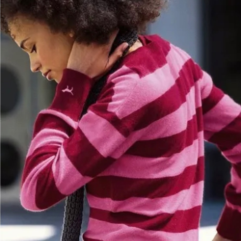 ANGORA Rugby Stripe V Neck Tunic Victoria's Secret PINK Sweater pink Y2K